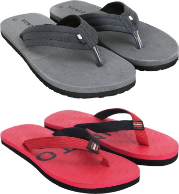 KUNTO Men Flip Flops(Grey, Red, Black , 8)