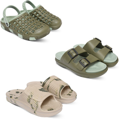 Acorn Men Slides(Olive, Olive, Beige , 6)