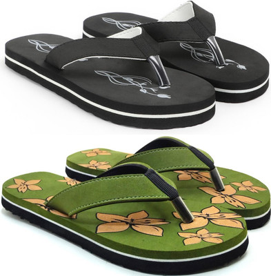 VAHMAH Women Slippers(Black, Green , 8)