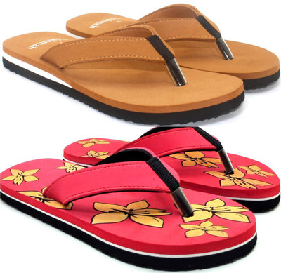 VAHMAH Women Slippers(Tan, Red , 7)