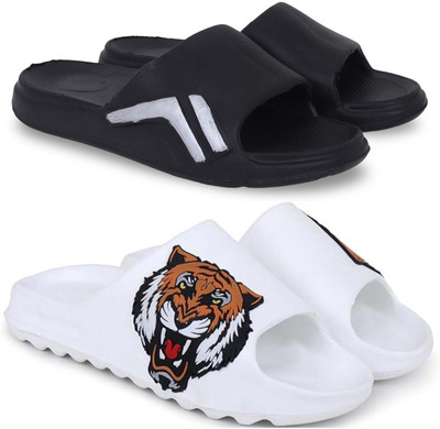 KAPYANSH Men Slides(Black, White , 6)