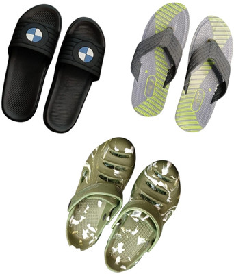 BLIBBERS Men Slippers(Black, Grey, Green , 7)