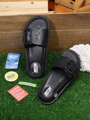 DOCTOR EXTRA SOFT Women Classic Cushion Sliders/Slippers with Adjustable Buckle Strap for Adult D-526 Slides(Black , 6)