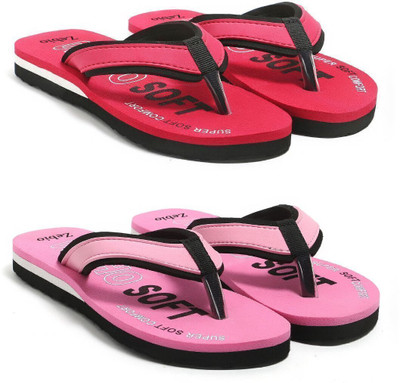 zebio Women Slippers(Red, Black, Pink, Black , 5)