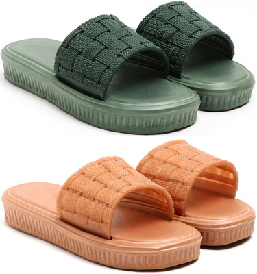 Tellinn Women Slides(Green, Brown , 4)