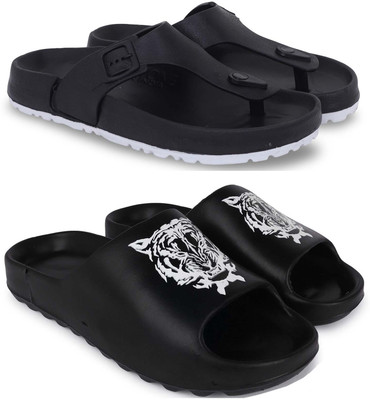 Kapani Fashion Men Slippers(Black, Black , 9)