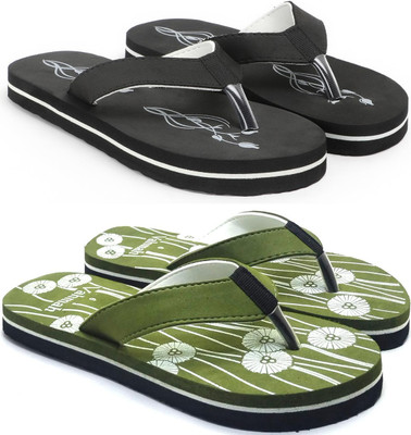 VAHMAH Women Slippers(Black, Green , 7)