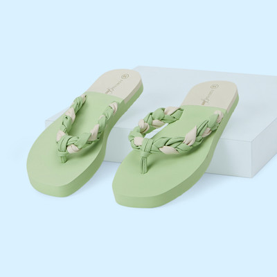 Forever Glam By Pantaloons Women Flip Flops(Green , 3)