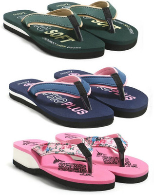 zebio Women Slippers(Green, Navy, Pink , 5)