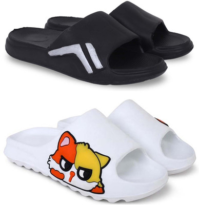 KAPYANSH Men Slippers(Black, White , 8)