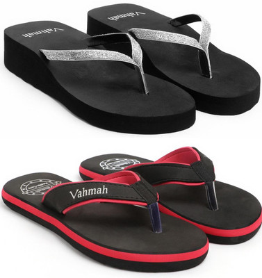 VAHMAH Women Slippers(Silver, Black , 8)