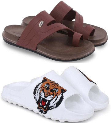 Kapani Fashion Men Slippers(Brown, White , 6)