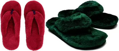 rexizone Women Flip Flops(Green, Maroon , 7)