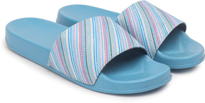 Shoe Island Women Slides(Blue , 5)