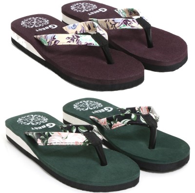 G Best Women Flip Flops(Purple, Green , 7)