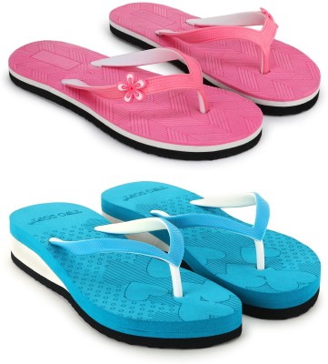 TWO SOFT Women Combo Pack Of 2 Stylish Casual Light & Soft Comfortable Daily Wear Flip Flops(Pink, Green , 6)