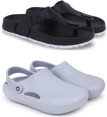 KAPYANSH Men Slippers(Black, Grey , 6)