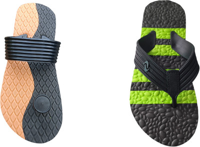 skyflip Men Slides(Green, Brown, Black , 7)