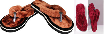 rexizone Women Flip Flops(Brown, Maroon , 5)