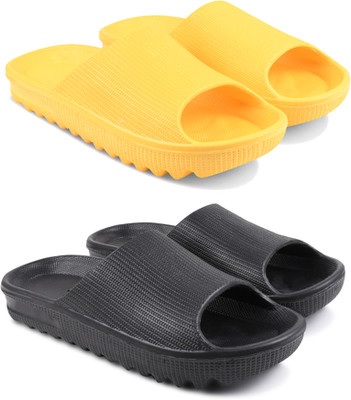 World Wear Footwear Women Slides(Yellow, Black , 5)