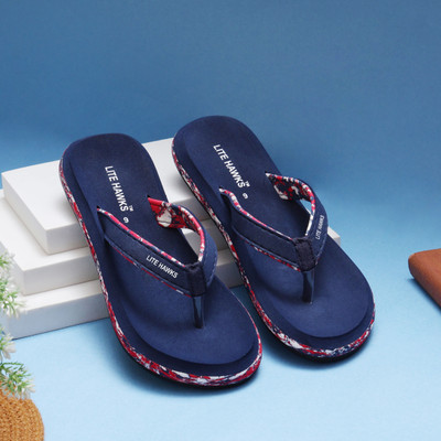 Lite Hawks Women Fancy Stylish Lightweight | Comfortable Flip Flops for Indoor & Outdoor Wear Slippers(Navy , 4)
