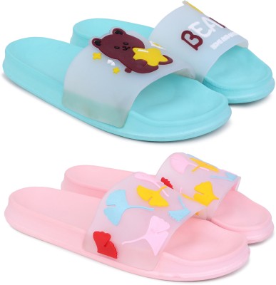 Pampy Angel Women Slides(Blue, Pink , 6)