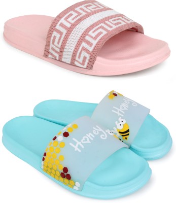 KAPYANSH Women Slides(Pink, Blue , 7)