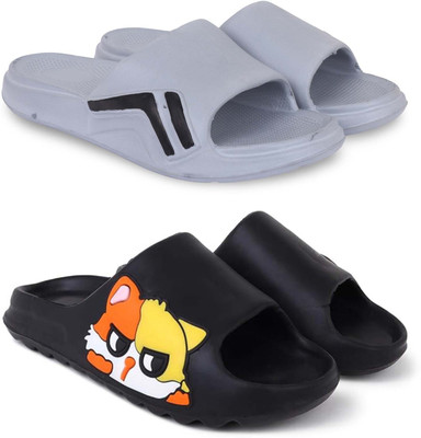 Kapani Fashion Men Slippers(Grey, Black , 9)