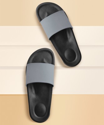 slipover Men Slides(Grey, Black , 9)