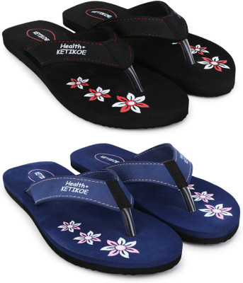KETIKOE Women Ortho-Care Comfort Slippers For Women's and Girl's Flip Flops (Pack of 2) Flip Flops(Multicolor , 6)