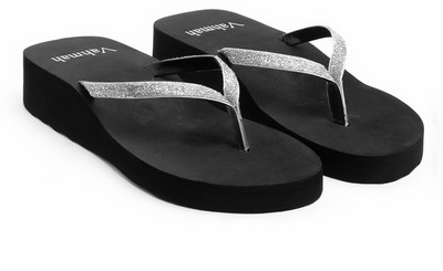 VAHMAH Women Slippers(Silver, Black , 8)