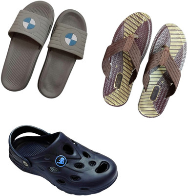 BLIBBERS Men Slippers(Grey, Brown, Blue , 9)
