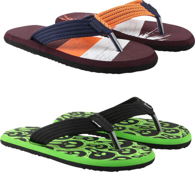 Appe Men Flip Flops(Brown, Green , 10)