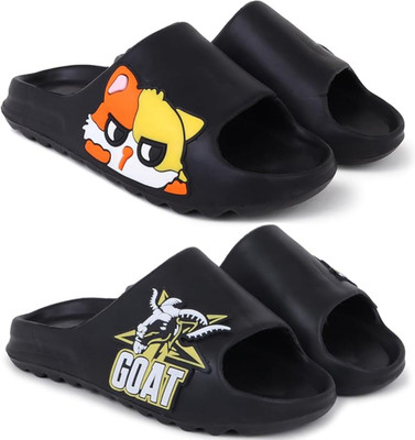 Kapani Fashion Men Men Classic, Flipflops, Slipper, Slides, Combo Pack of 2 (Black, Black , 6) Slides(Black, Black , 6)