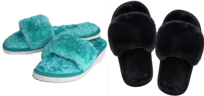 rexizone Women Slides(Black, Green , 4)