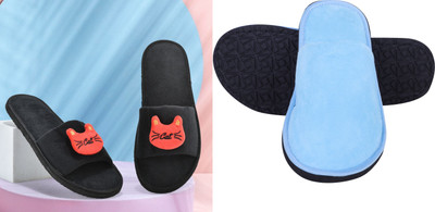 Y key Women Flip Flops(Blue, Black , 6)