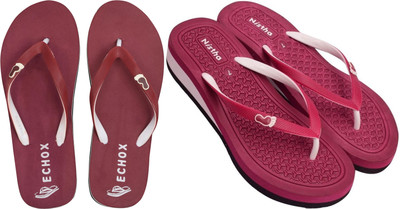 NISTHA Women Flip Flops(Maroon, Maroon , 8)