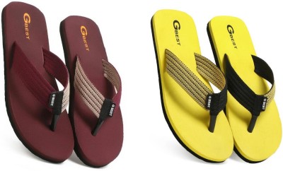 G Best Men Flip Flops(Yellow, Maroon , 8)