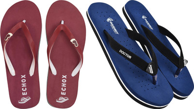 DASHNY Women Flip Flops(Navy, Maroon , 4)