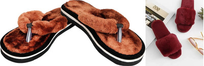 rexizone Women Flip Flops(Brown, Maroon , 6)