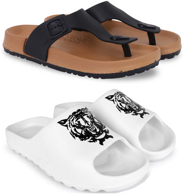 KAPYANSH Men Slippers(Beige, White , 10)