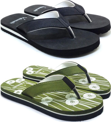 VAHMAH Women Slippers(Black, Green , 7)