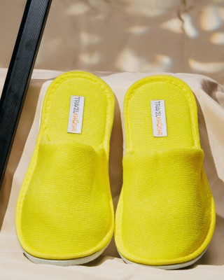 TRAVELKHUSHI Men Slippers(Yellow , 6)