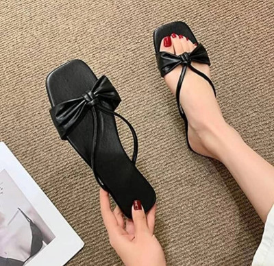 GeruCrafts Women |Premium|Comfort|Trendy|Lightweight|Stylish|Flats|Chapal|Slippers Slides(Black , 5)