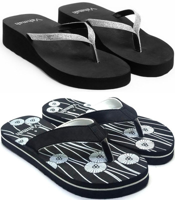 VAHMAH Women Slippers(Silver, Black , 8)