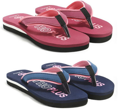 zebio Women Slippers(Pink, Navy, Pink , 5)