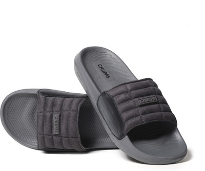 Chupps Men Tank Black Grey Slides Slippers Soft Lightweight Flip Flops For Slides(Black , 9)