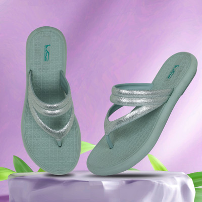 ENA Women ENA Women's Soft & Stylish Glitter Double Strap Comfortable Slippers|Non-Slip Slippers(Green , 7)