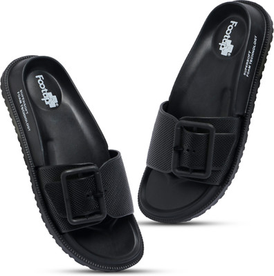 Footup Women Flip Flops(Black , 8)