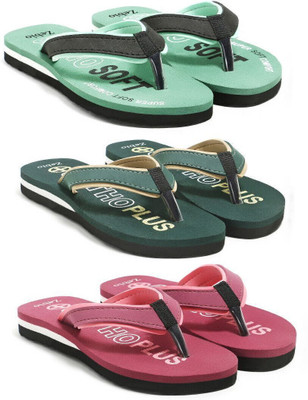 zebio Women Slippers(Green, Black, Green, Yellow, Pink , 4)